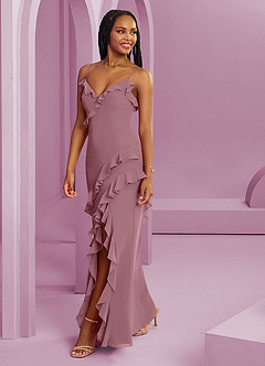 Barbie ♥ Azazie Robes de demoiselle d'honneur Robe Fourreau en Mousseline de soie Mauve Vintage image1