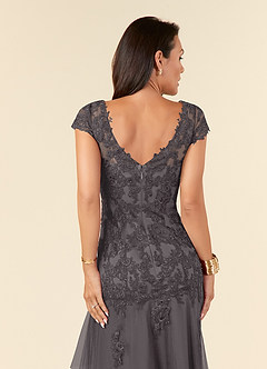 Azazie Romy Mother of the Bride Dresses Steel Grey Mermaid V-Neck Sequins Tulle Dress image6