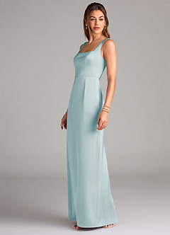 Azazie Flori Bridesmaid Dresses Sea Glass Sheath Side Slit Stretch Satin Dress image4