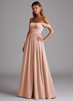 Azazie Calianna Jurken voor bruidsmeisjes Converteerbaar Jurk van Stretch Satijn met A-Lijn Off the Shoulder Rosé Goud image3