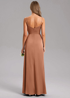 Azazie Azuree Bridesmaid Dresses Bronzer A-Line Pleated Stretch Satin Dress image2