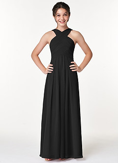 Azazie Kaleigh Junior Black A-Line Pleated Chiffon Dress image1