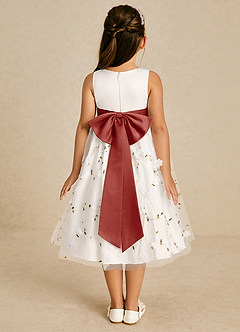 Azazie Pollie Flower Girl Dresses Ivory Terracotta A-Line Bow Tulle Dress image2