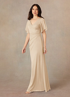 Azazie Selah Abiti per la Madre della Sposa Abito A-Line in Maglia Increspato con Scollo a V Champagne image2
