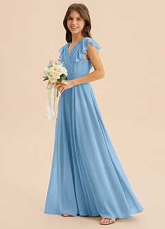 Azazie Anysa Junior Robe Trapèze en Mousseline de soie Rayé Acier Bleuté image6