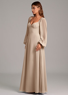 Azazie Annistyn Bridesmaid Dresses Taupe A-Line Long Sleeve Chiffon Dress image6