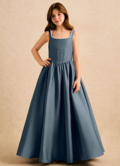 Azazie Enid Girls Formal Sukienki dla dziewczynek sypiących kwiaty Linia A Zroszony Satyna elastyczna Długość podłogi Sukienka image4