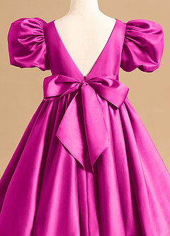 Azazie Jellybean Flower Girl Dresses Fuchsia Ball-Gown Ruched Matte Satin Dress image5