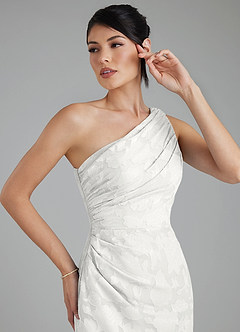 Azazie Akilah Bridesmaid Dresses White Mermaid One Shoulder Floral Burnout Dress image5