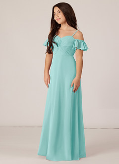 Azazie Juna Junior Vestido de Aqua de Gasa de Corte En A con Vestidos sin tirantes image3