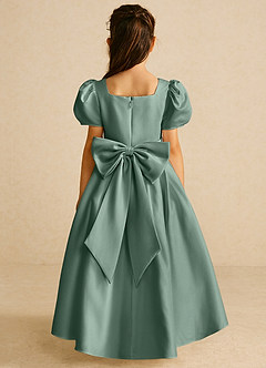Azazie Zippy Flower Girl Dresses Eucalyptus A-Line with Sleeves Matte Satin Dress image5