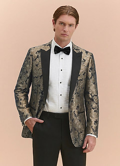 front Samuel Champagne Floral Jacquard Peak Lapel Tuxedo Jacket
