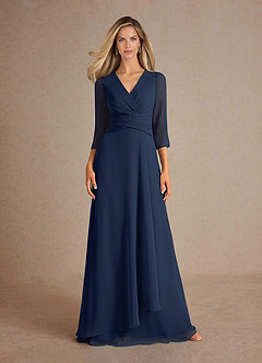 Azazie Mayfield Mother of the Bride Dresses Dark Navy A-Line Pleated Chiffon Dress image6