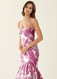Jacinta Fuchsia Floral Jacquard wrap Mermaid Prom Dress image5