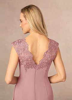 Azazie Gladys Abiti per la Madre della Sposa Abito A-Line in Chiffon in Pizzo con Scollo Queen Anne Rosa Polverosa image6