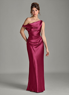Azazie Emerson Vestidos de damas de honor Vestido de Borgoña de Satén Metálico de Corte Sirena con Vestidos sin tirantes image1
