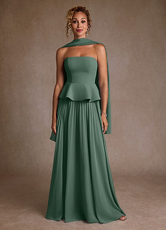 Azazie Josabeth Final Sale Eucalyptus A-Line Pleated Chiffon Dress image5