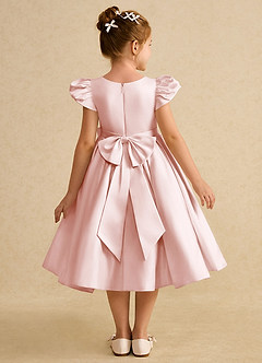 Azazie Pearl Flower Girl Dresses Blushing Pink Ball-Gown Pleated Matte Satin Dress image2