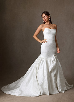 Azazie Quinta Vestidos de novia Vestido de Diamante Blanco de Jacquard Floral de Corte Sirena con Sin tirantes image4