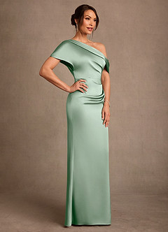 Azazie Rutha Mother of the Bride Dresses Agave Sheath One Shoulder Stretch Satin Dress image3
