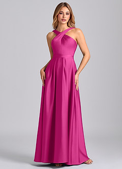 Azazie Dixie Brautjungfernkleider A-Linie Plissee Stretch-Satin Kleid Fuchsia image4