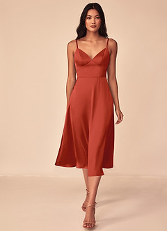 Azazie Dottie Bridesmaid Dresses Rust A-Line Stretch Satin Dress image1