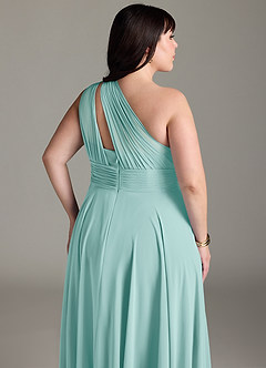 Azazie Charlize Bridesmaid Dresses Aqua A-Line One Shoulder Chiffon Dress image13