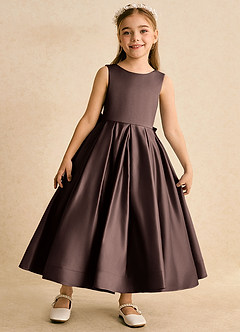 Azazie Cailee Flower Girl Dresses Ganache Ball-Gown Pleated Matte Satin Dress image5