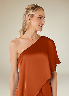 Azazie Hagretta Vestidos para mãe da noiva Vestido Laranja Queimada de Cetim elástico de Macacão/terninho image6
