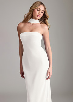 Azazie Lusinda Vestidos de madrinha de casamento Vestido Branco de Chiffon de sereia com Fora do ombro image8