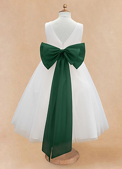 Azazie Kavi Blumenmädchenkleider A-Linie Schleifen Matte Satin Kleid Elfenbein Dunkelgrün image8