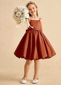 Azazie Davine Flower Girl Dresses Paprika A-Line Spaghetti Strap Matte Satin Dress image7
