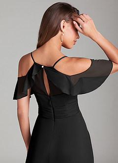 Azazie Dakota Bridesmaid Dresses Black A-Line Off the Shoulder Mesh Dress image2