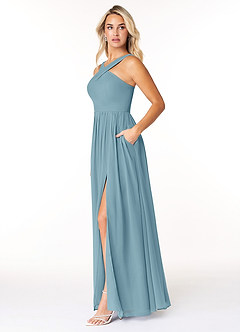 Azazie Elvira Bridesmaid Dresses Moody Blue A-Line Pleated Chiffon Dress image3