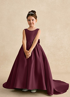 Azazie Mimia Flower Girl Dresses Cabernet A-Line Bow Matte Satin Dress image3