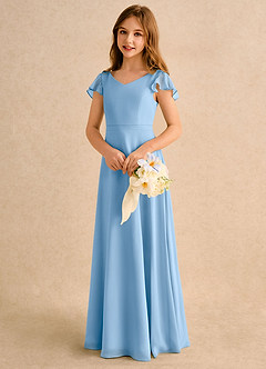 Azazie Nari Girls Formal Flower Girl Dresses Powder Blue A-Line with Sleeves Chiffon Dress image3