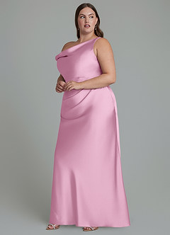 Azazie Emerson Bridesmaid Dresses Candy Pink Mermaid Off the Shoulder Stretch Satin Dress image10
