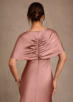 Azazie Dosia Mother of the Bride Dresses Rosette Sheath Pleated Stretch Satin Dress image5