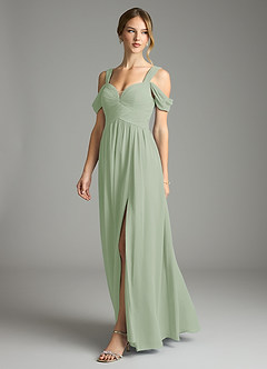 Azazie Lianne Bridesmaid Dresses Dusty Sage A-Line Off the Shoulder Chiffon Dress image4