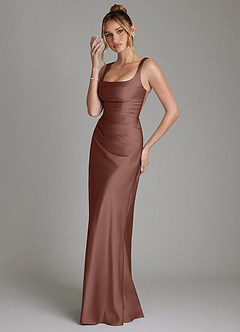 Azazie Agustina Abiti da Damigella Abito Sirena in Raso Elasticizzato Corsetto Espresso image5