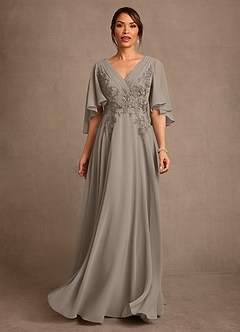 Azazie Tilda Mother of the Bride Dresses Taupe A-Line Lace Chiffon Dress image1