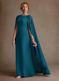 Azazie Artemisia Mother of the Bride Dresses Ink Blue Sheath Lace Chiffon Dress image4