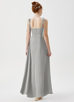 Azazie Rosey Junior Robe Trapèze en Satin extensible Encolure en Forme de Cœur Argent image2