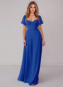 Azazie Fatima Robes de demoiselle d'honneur Robe Trapèze en Mousseline de soie avec poches Bleu Roi image3