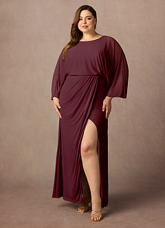 Azazie Ysabella vestidos de madre de la novia Vestido de Cabernet de Malla de Sirena con Plisado image6