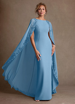 Azazie Artemisia Mother of the Bride Dresses Steel Blue Sheath Lace Chiffon Dress image5