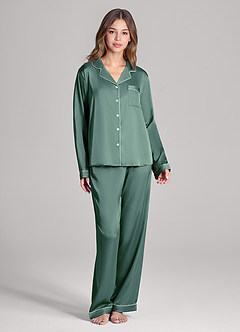 front Långärmad och byxor i satin med pyjamasmönster