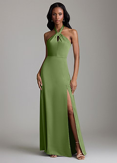 Azazie Tracie Bridesmaid Dresses Juniper A-Line Side Slit Stretch Satin Dress image1
