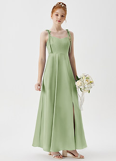 Azazie Rosey Junior Dusty Sage A-Line Sweetheart Neckline Metallic Satin Dress image4