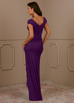 Azazie Roya Mother of the Bride Dresses Grape Mermaid V-Neck Pleated Mesh Dress image3